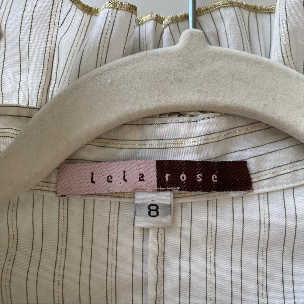 Lela Rose Ruffle Neck Stripe Long Sleeve Blouse Gold Metallic Size 8 - Picture 8 of 10